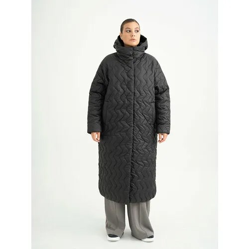 Пальто  Modress, демисезон/зима, оверсайз, удлиненное, размер 68, черный
