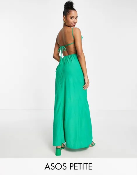 Изумрудное пляжное платье макси с глубоким вырезом на спине ASOS DESIGN Petite Petite