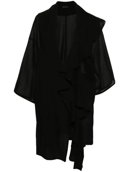 Фактурное драпированное пальто миди Yohji Yamamoto, черный
