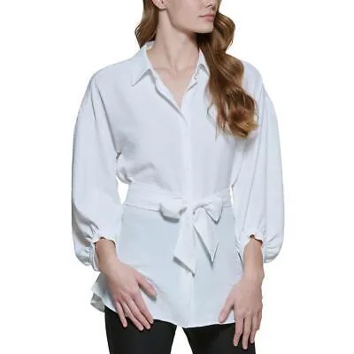 Calvin Klein Женская рубашка-туника цвета слоновой кости с пышными рукавами и пуговицами на пуговицах L BHFO 8253
