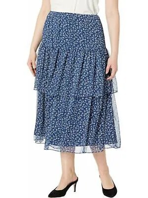 RALPH LAUREN Женская темно-синяя многоярусная крестьянская юбка миди с цветочным принтом Размер: L