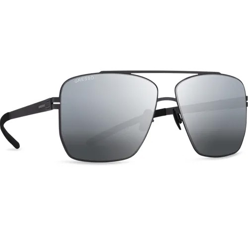 Титановые солнцезащитные очки GRESSO William - авиаторы / серое зеркало