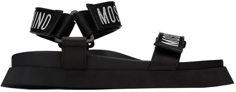 Черные жаккардовые сандалии с логотипом Moschino