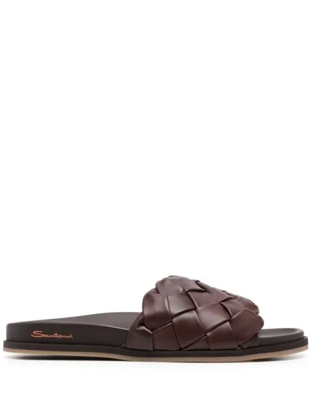 Santoni плетеные шлепанцы, коричневый