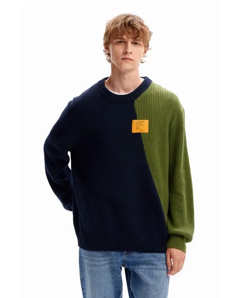 Двухцветный комбинированный свитер Desigual, темно-синий