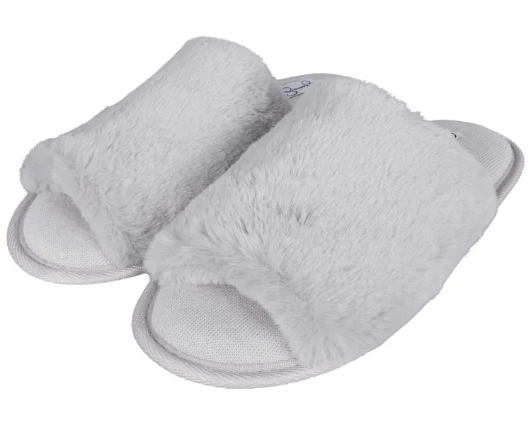 Слипперы Women's Plush Faux Fur Fuzzy Slide on Open Toe Slipper with Memory Foam Jessica Simpson, серый