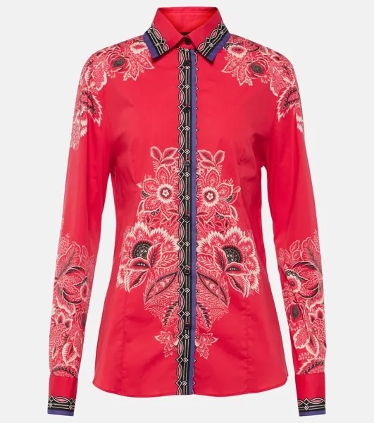 Рубашка из смесового хлопка с цветочным принтом Etro, красный