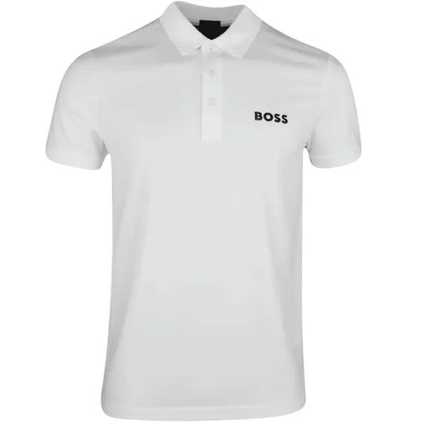 Мужская рубашка-поло из полихлопка Hugo Boss Paule Slim Fit с короткими рукавами, белый