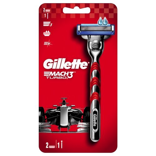 Бритвенный станок Gillette Mach3 Turbo ,серебристый/красный, сменные кассеты 2 шт.