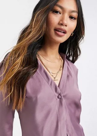 Сиреневая атласная рубашка узкого кроя ASOS DESIGN-Бесцветный