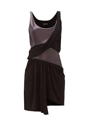 Женское черное вечернее платье Atlein из искусственной кожи с круглым вырезом выше колена 6