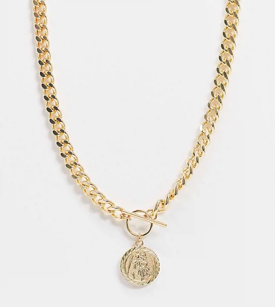 Золотистое ожерелье с подвеской-монетой и Т-образной застежкой ASOS DESIGN Curve-Золотой