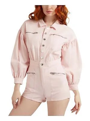 Женский розовый блузон без подкладки GUESS, шорты на пуговицах с рукавами и воротником, комбинезон XS