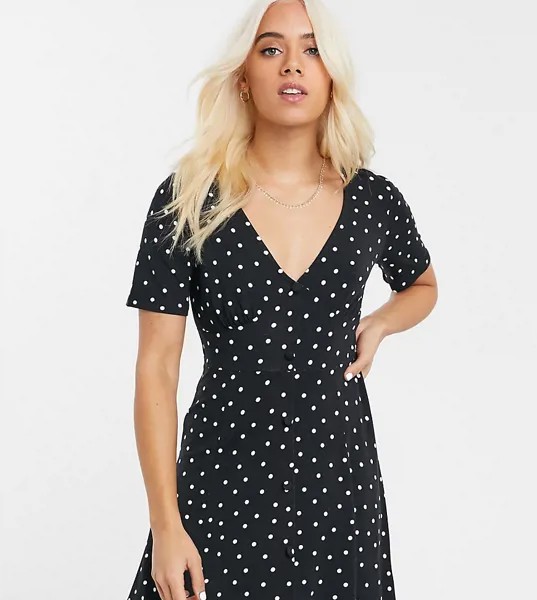 Монохромное чайное платье мини в горошек на пуговицах ASOS DESIGN Petite-Многоцветный