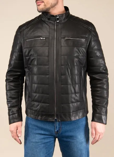 Кожаная куртка мужская Каляев 1562221 черная 48 RU