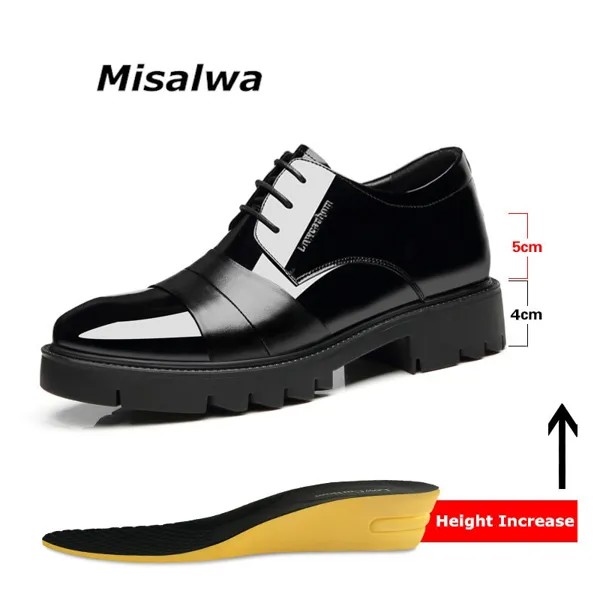 Misalwa лакированная искусственная кожа Сращивание мужские ботинки лифта 4/7/9 см высота увеличения мужские фотообои для бизнеса свадьбы