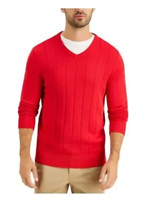 CLUBROOM Мужской красный хлопковый пуловер с длинными рукавами и V-образным вырезом, свитер S