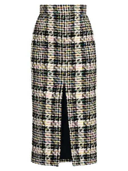 Клетчатая твидовая юбка-миди Alexander McQueen, разноцветный