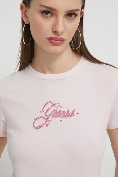 Хлопковая футболка Guess Originals, розовый