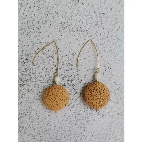 Серьги двусторонние , вулканическая лава, горчичный, оранжевый