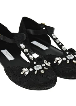 Черные туфли с кружевной отделкой Dolce&Gabbana детские