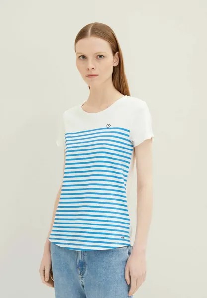 Футболка с принтом TOM TAILOR DENIM, цвет white mid blue stripe