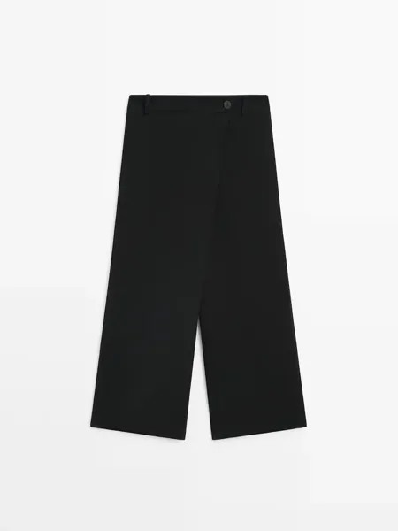 Черные брюки-парео из смесовой шерсти Massimo Dutti, черный