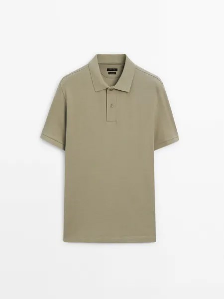 Рубашка-Поло из микротекстурированного хлопка пике Massimo Dutti, хаки