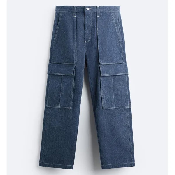 Джинсы Zara Relaxed Cargo, синий