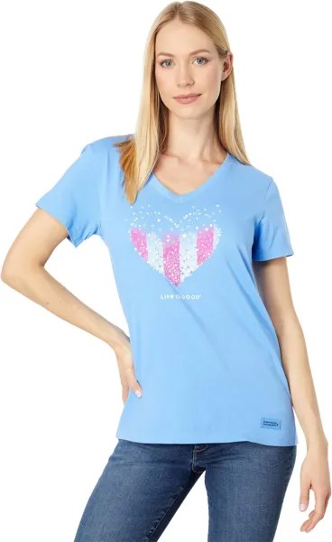 Пуловер Life is Good Heart Stars and Stripes CrusherVee, цвет Cornflower Blue