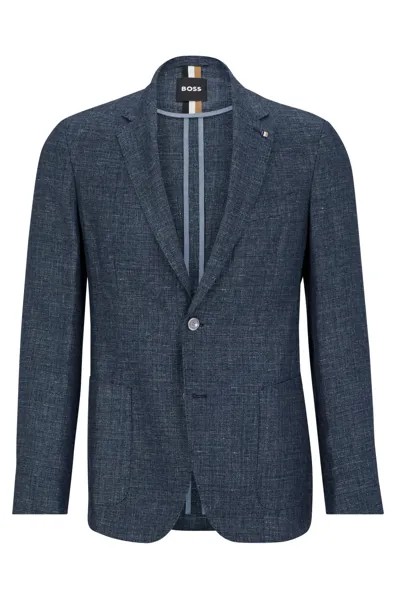 Пиджак приталенного кроя Hugo Boss Patterned Linen And Virgin Wool, темно-синий