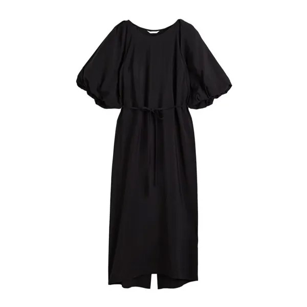 Платье H&M Balloon-sleeved Tie-belt, черный