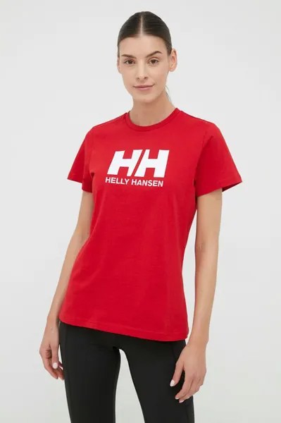 Хлопковая футболка Helly Hansen, красный