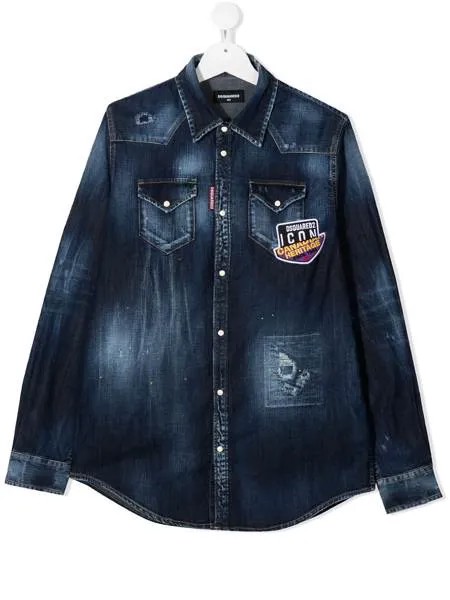 Dsquared2 Kids джинсовая рубашка с эффектом разбрызганной краски
