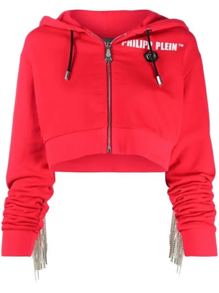 Худи с бахромой из кристаллов Philipp Plein, красный