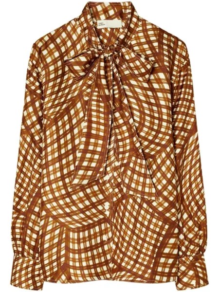 Tory Burch шелковая блузка с абстрактным принтом, коричневый