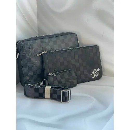 Сумка планшет LV, фактура гладкая, черный, серый