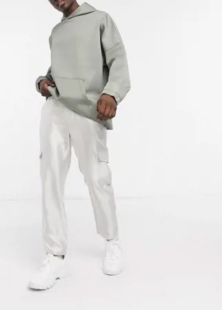 Серебристые брюки-карго со шнурком Bershka-Серый