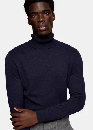 Темно-синяя меланжевая трикотажная водолазка из органического хлопка Topman-Голубой