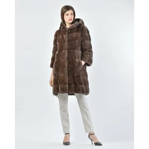 Пальто ANTONIO DIDONE, норка, силуэт прямой, капюшон, размер 46, коричневый