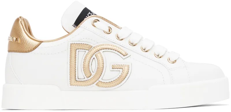 Бело-золотые кроссовки Portofino Dolce & Gabbana
