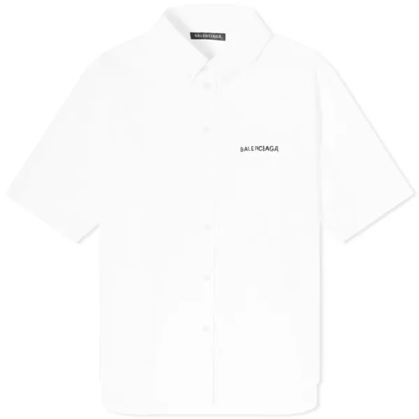 Balenciaga Поплиновая рубашка с коротким рукавом и небольшим логотипом, белый