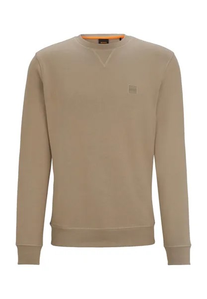 Мужская хлопковая толстовка с ребристыми манжетами Hugo Boss, цвет Open Brown