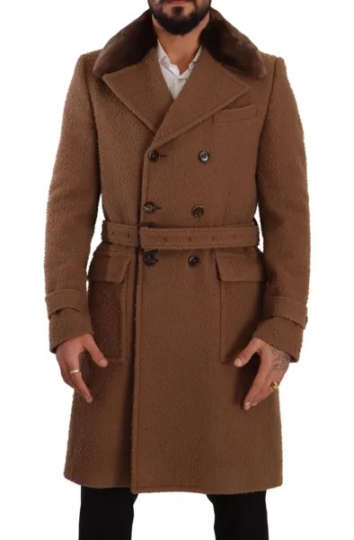 Куртка DOLCE - GABBANA Коричневое шерстяное длинное двубортное пальто IT48 / US38 / M