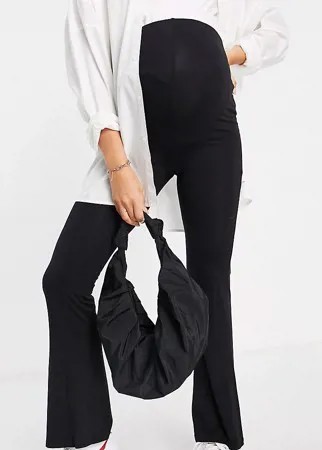 Черные расклешенные брюки с посадкой над животом ASOS DESIGN Maternity-Черный цвет