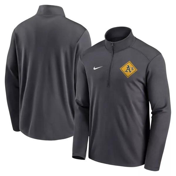 Мужская футболка с молнией без четверти антрацитового цвета Oakland Athletics Diamond Icon Pacer Performance Nike