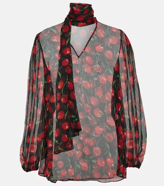 Блузка Cherry из шелкового шифона с завязками на воротнике DOLCE&GABBANA, черный