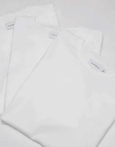 Набор из трех базовых футболок стандартного кроя Topman белого цвета