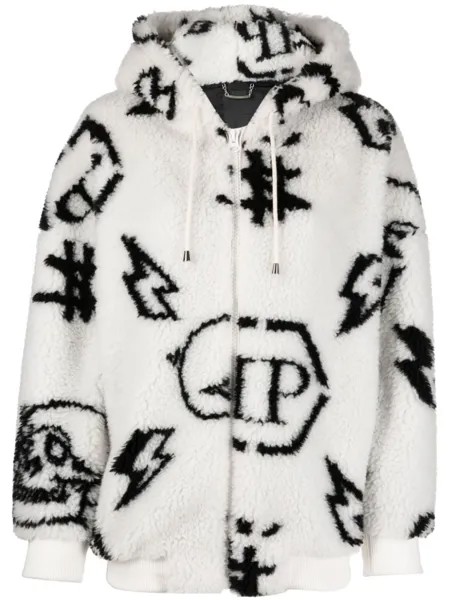 Philipp Plein худи на молнии с принтом, белый