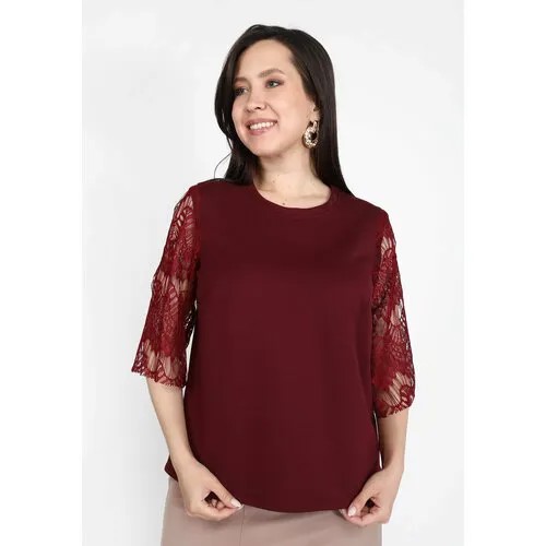 Блуза , повседневный стиль, укороченный рукав, размер 62, бордовый